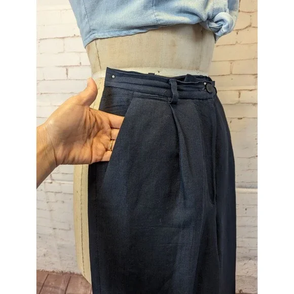 Petite Sophisticate Womens Slacks Trouser Size 8P Navy Blue Pleated High Waist - Picture 4 of 7